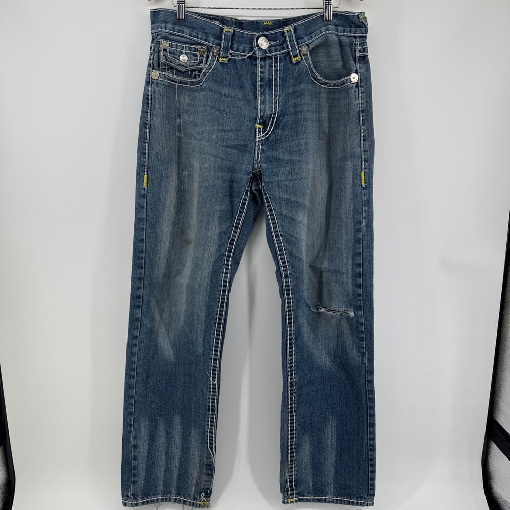 Vintage True Religion Ricky Super T Jeans Mens 36 Straight Leg White Stitch Y2K